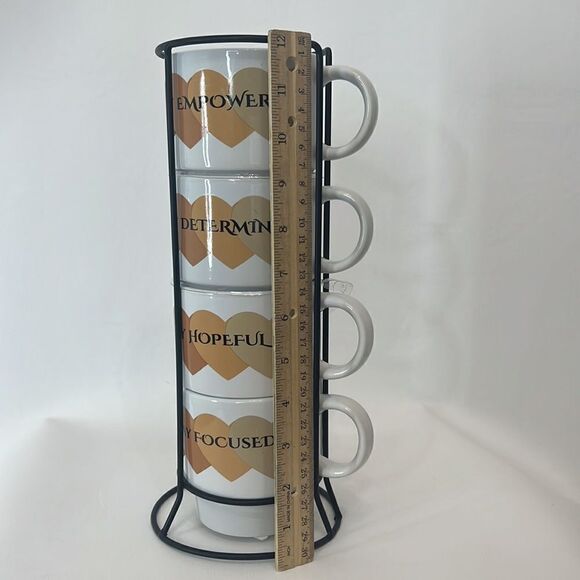 Motivational Coffee Mugs Set 4 With Metal Stand 16 Oz Each 12 In Tall 4 In Round - Picture 4 of 5